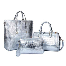 Load image into Gallery viewer, Shiny Silver Croc 3 Pcs Bag Set
