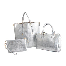 Load image into Gallery viewer, Shiny Silver Croc 3 Pcs Bag Set
