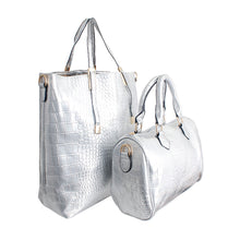 Load image into Gallery viewer, Shiny Silver Croc 3 Pcs Bag Set

