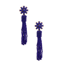 Load image into Gallery viewer, Blue Flower Seed Bead Earrings
