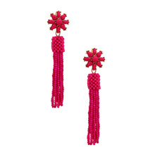 Load image into Gallery viewer, Fuchsia Flower Seed Bead Earrings
