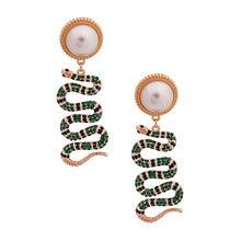 Load image into Gallery viewer, Designer Green Snake Pearl Earrings
