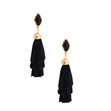 Load image into Gallery viewer, Black Raffia Stacked Tassel Earrings
