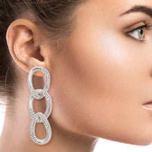 Load image into Gallery viewer, Silver Crusted Rhinestone Link Earrings
