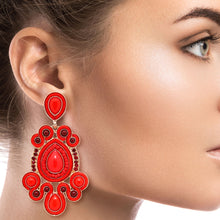 Load image into Gallery viewer, Gold and Red Soutache Earrings
