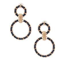 Load image into Gallery viewer, Navy and Gold Woven Chain Earrings
