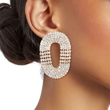 Load image into Gallery viewer, Gold Rhinestone 5 Line Oval Earrings
