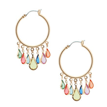 Load image into Gallery viewer, Glass Teardrop Gold Hoops
