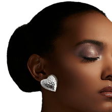 Load image into Gallery viewer, Dozen Silver Hammered Heart Stud Earrings
