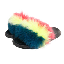 Load image into Gallery viewer, Coral to Green Fox Fur Medium Slippers
