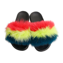 Load image into Gallery viewer, Coral to Green Fox Fur Medium Slippers
