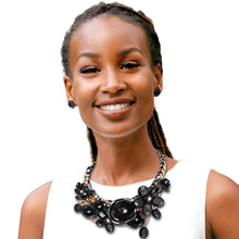 Load image into Gallery viewer, Black Rose Chunky Collar Gold Necklace

