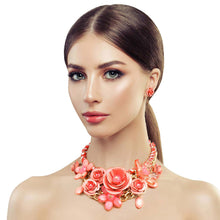 Load image into Gallery viewer, Dark Coral Rose Collar Necklace Set
