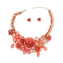 Load image into Gallery viewer, Dark Coral Rose Collar Necklace Set
