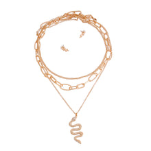 Load image into Gallery viewer, Gold Textured Chain Iced Snake Necklace
