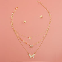 Load image into Gallery viewer, Gold Triple Chain Butterfly Necklace
