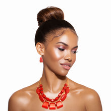 Load image into Gallery viewer, Wine Red Double Layered Necklace Set
