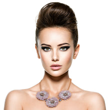 Load image into Gallery viewer, Gray Fabric Flower Necklace Set
