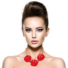 Load image into Gallery viewer, Wine Fabric Flower Necklace Set
