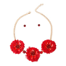 Load image into Gallery viewer, Wine Fabric Flower Necklace Set
