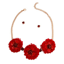 Load image into Gallery viewer, Red Fabric Flower Necklace Set
