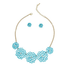 Load image into Gallery viewer, Turquoise Matte Metal Cut Out Flower Necklace
