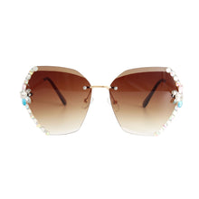 Load image into Gallery viewer, Brown Rhinestone Edge Sunglasses
