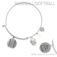 Load image into Gallery viewer, Burnished Silver Baseball Charm Bangle
