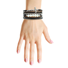 Load image into Gallery viewer, Black Freshwater Pearl Cross Bracelet
