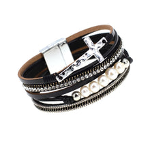 Load image into Gallery viewer, Black Freshwater Pearl Cross Bracelet
