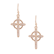 Load image into Gallery viewer, Gold CZ Celtic Cross Fish Hook Earrings
