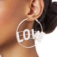 Load image into Gallery viewer, Rhinestone LOVE Silver Hoops
