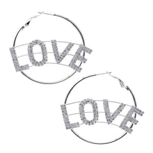 Load image into Gallery viewer, Rhinestone LOVE Silver Hoops
