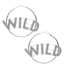Load image into Gallery viewer, Silver WILD Rhinestone Hoops
