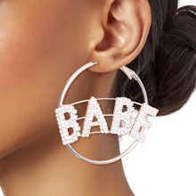 Load image into Gallery viewer, Rhinestone BABE Silver Hoops
