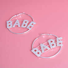Load image into Gallery viewer, Rhinestone BABE Silver Hoops
