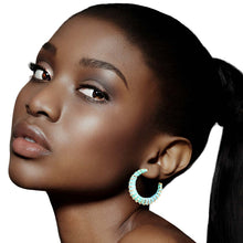 Load image into Gallery viewer, Mixed Blue Raffia Wrapped Hoops

