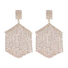 Load image into Gallery viewer, Gold Hexagon Rhinestone Fringe Earrings
