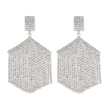 Load image into Gallery viewer, Silver Hexagon Rhinestone Fringe Earrings
