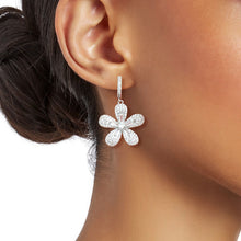 Load image into Gallery viewer, Rhodium Plated CZ Flower Huggie Hoops
