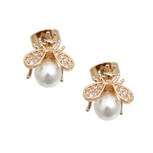 Load image into Gallery viewer, Gold Plated CZ Cute Bee Studs
