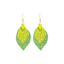 Load image into Gallery viewer, Green Filigree Double Leaf Earrings
