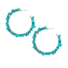 Load image into Gallery viewer, Turquoise Stone Wrapped Hoops
