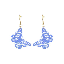Load image into Gallery viewer, Blue Metal Butterfly Fish Hook Earrings
