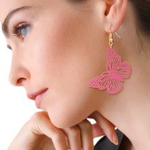 Load image into Gallery viewer, Pink Metal Butterfly Fish Hook Earrings
