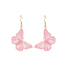Load image into Gallery viewer, Pink Metal Butterfly Fish Hook Earrings
