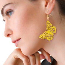 Load image into Gallery viewer, Yellow Metal Butterfly Fish Hook Earrings
