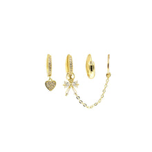 Load image into Gallery viewer, CZ Pave Huggie Hoop Bow Ear Cuff Set
