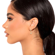 Load image into Gallery viewer, CZ Pave Huggie Hoop Cross Ear Cuff Set
