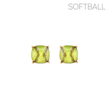Load image into Gallery viewer, Gold Softball Cushion Cut Studs
